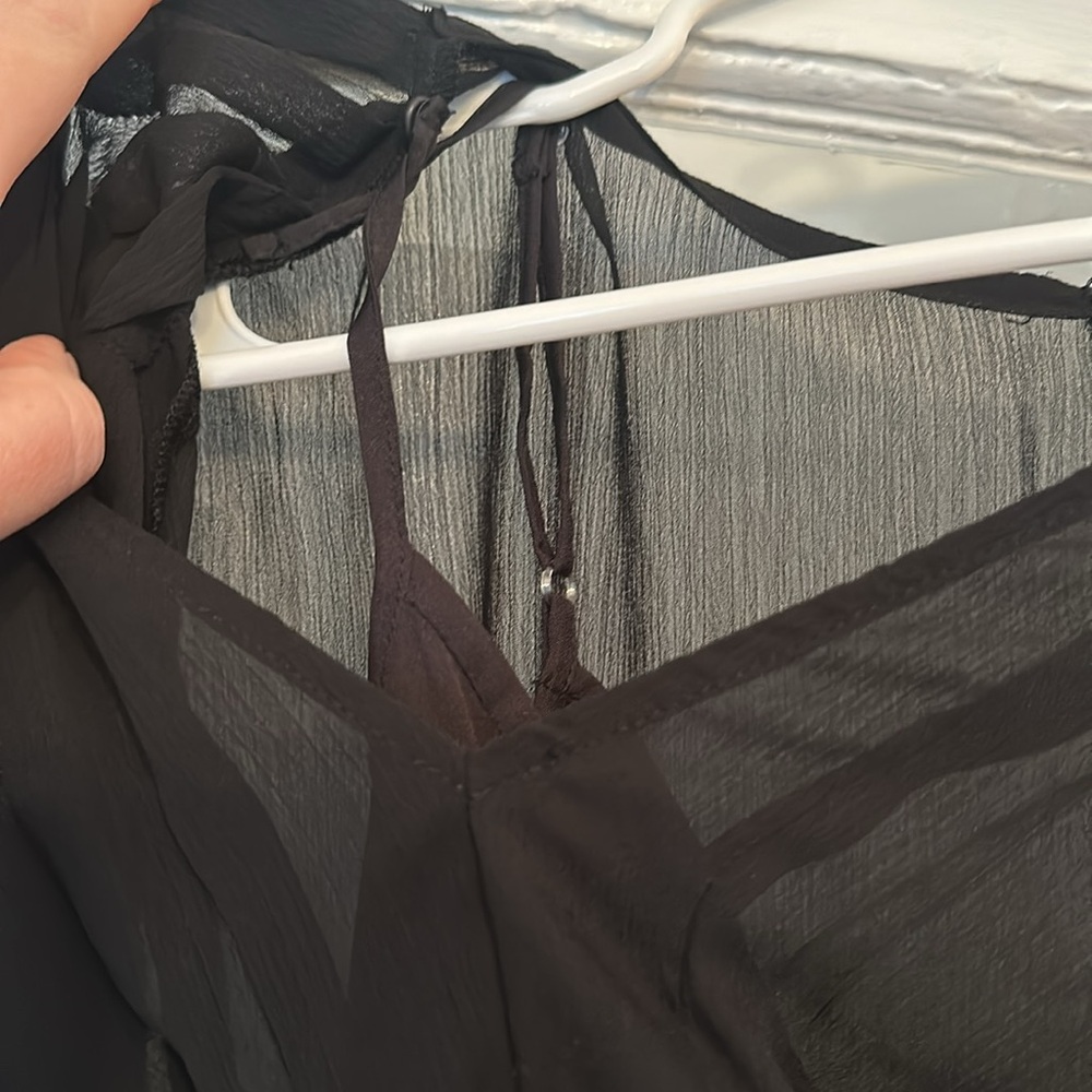 NWOT Black Sheer Peplum Blouse with tie waist - Picture 3 of 4